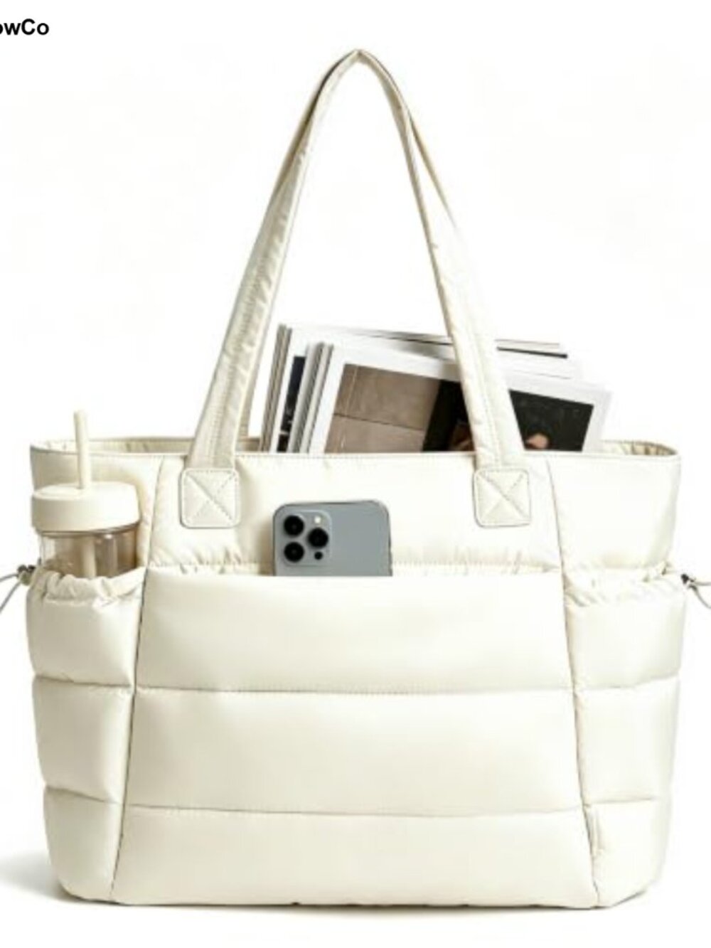 Quilted Puffer Tote Bag Large Capacity Laptop Work Travel Tote